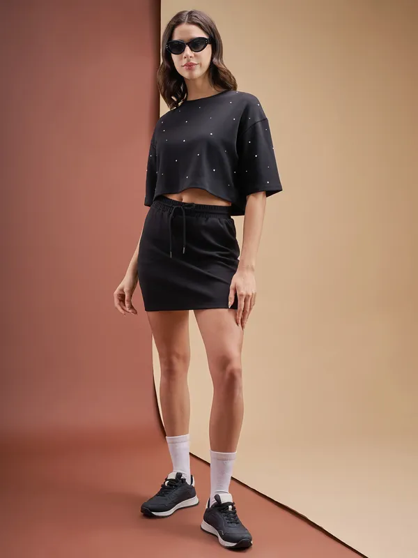 Street By Tokyo Talkies Women Black Top With Skirt Co-Ords