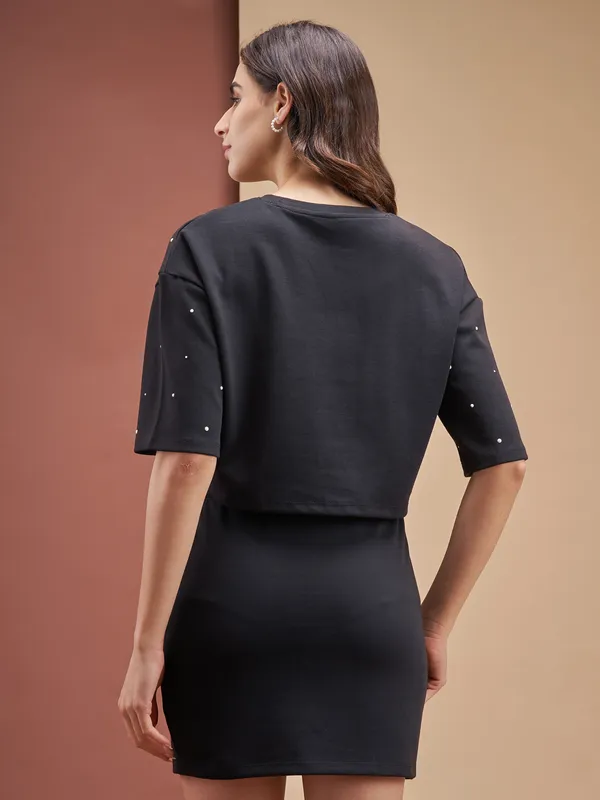 Street By Tokyo Talkies Women Black Top With Skirt Co-Ords