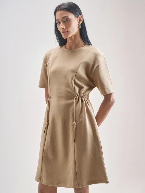 Street By Tokyo Talkies Women Beige Solid Fit And Flare Dress