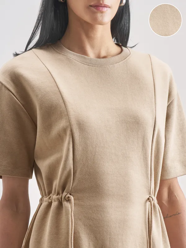 Street By Tokyo Talkies Women Beige Solid Fit And Flare Dress