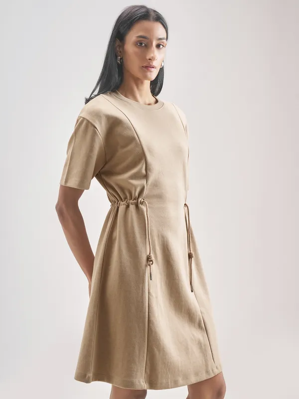 Street By Tokyo Talkies Women Beige Solid Fit And Flare Dress