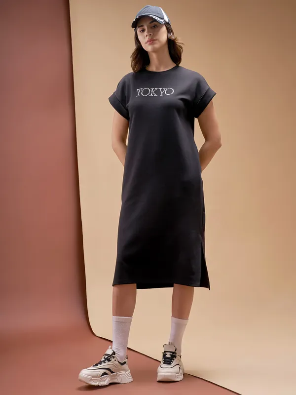 Street By Tokyo Talkies Women Black Solid T-shirt Dress