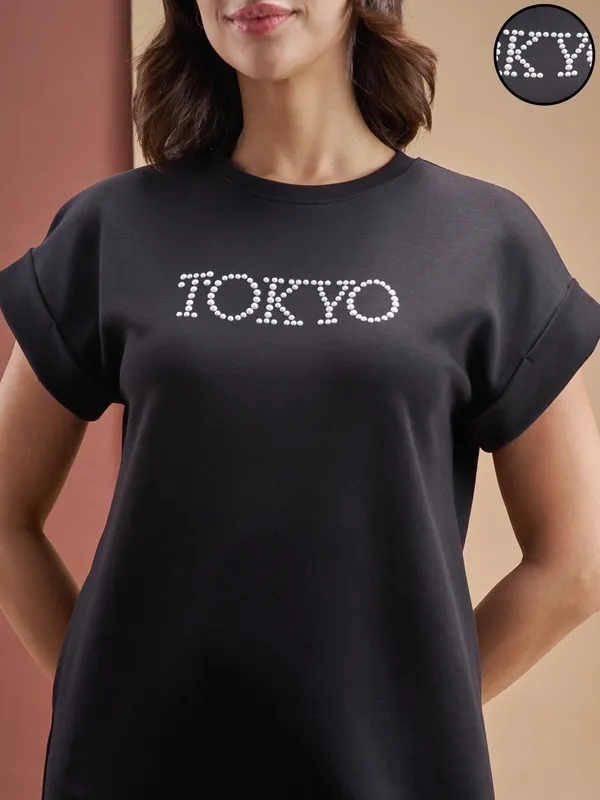 Street By Tokyo Talkies Women Black Solid T-shirt Dress