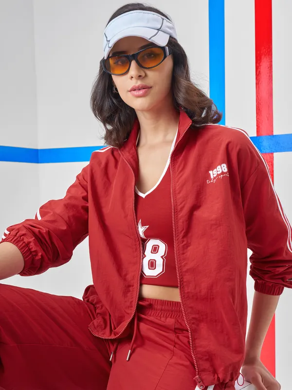 Street By Tokyo Talkies Women Red Open Front Jacket