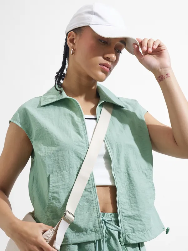 Street By Tokyo Talkies Women Green Open Front Jacket