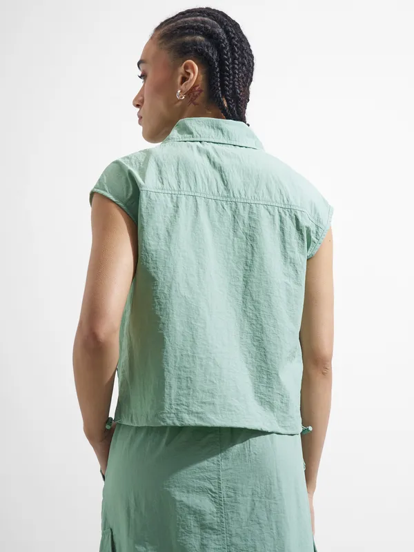 Street By Tokyo Talkies Women Green Open Front Jacket