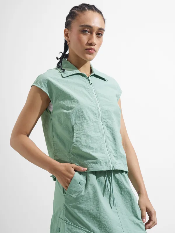 Street By Tokyo Talkies Women Green Open Front Jacket