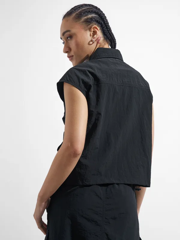 Street By Tokyo Talkies Women Black Open Front Jacket