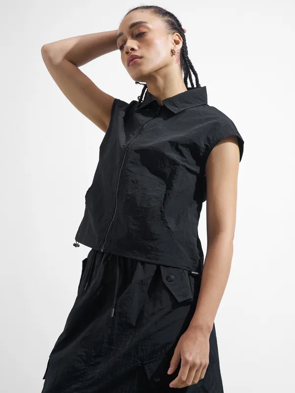 Street By Tokyo Talkies Women Black Open Front Jacket