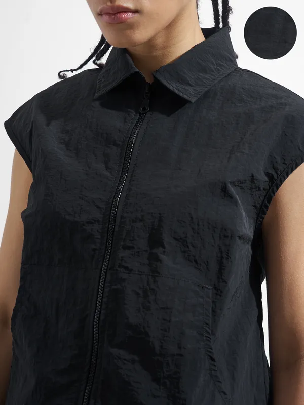 Street By Tokyo Talkies Women Black Open Front Jacket