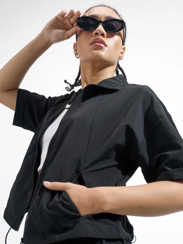 Street By Tokyo Talkies Women Black Open Front Jacket