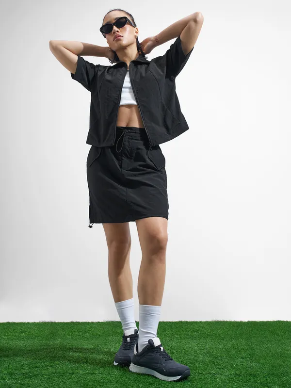 Street By Tokyo Talkies Women Black Open Front Jacket