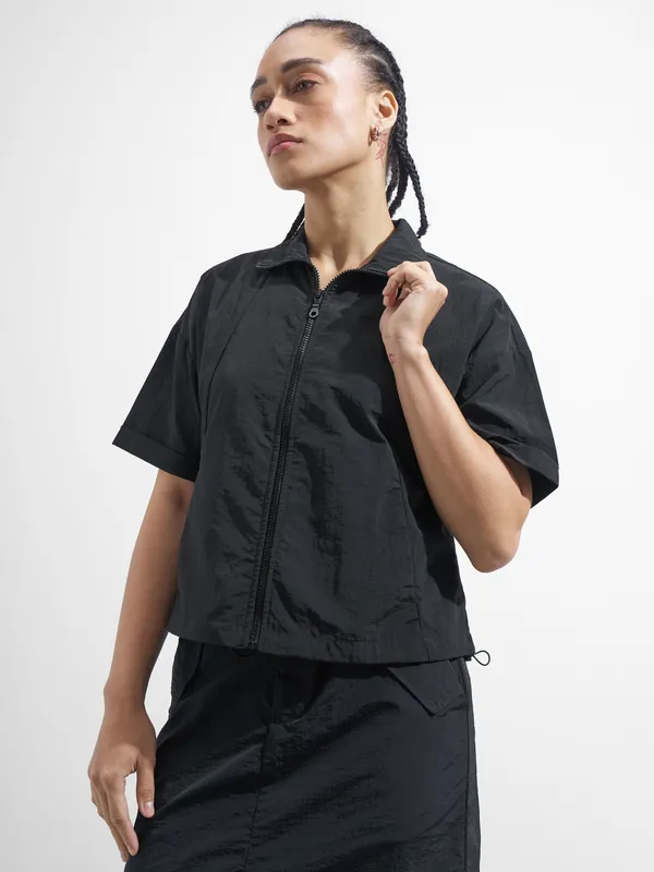 Street By Tokyo Talkies Women Black Open Front Jacket