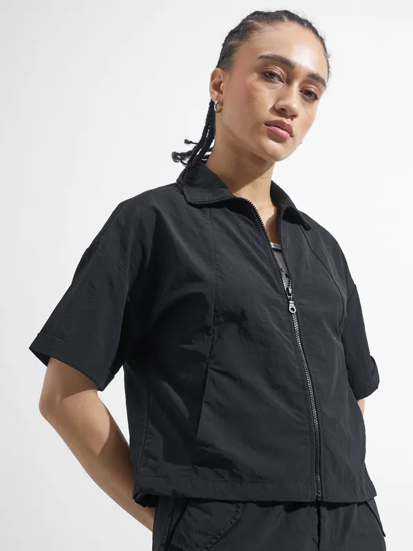 Street By Tokyo Talkies Women Black Open Front Jacket