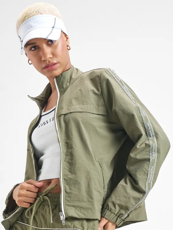 Street By Tokyo Talkies Women Green Open Front Jacket