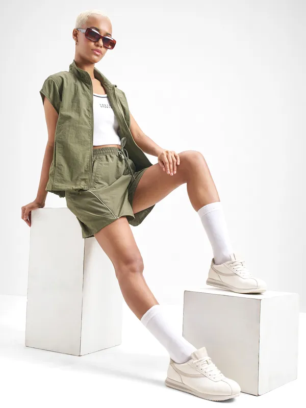 Street By Tokyo Talkies Women Green Open Front Jacket