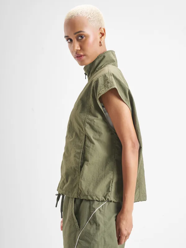 Street By Tokyo Talkies Women Green Open Front Jacket