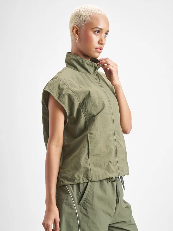 Street By Tokyo Talkies Women Green Open Front Jacket