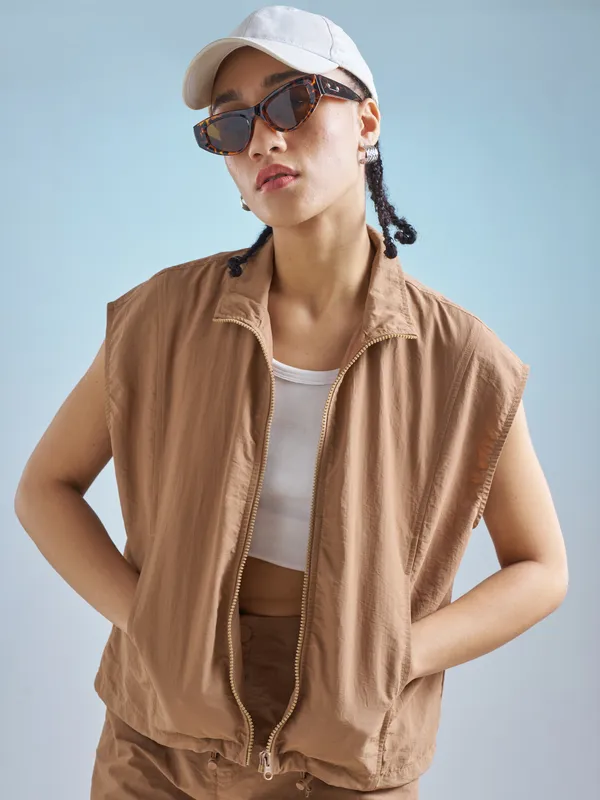 Street By Tokyo Talkies Women Brown Open Front Jacket