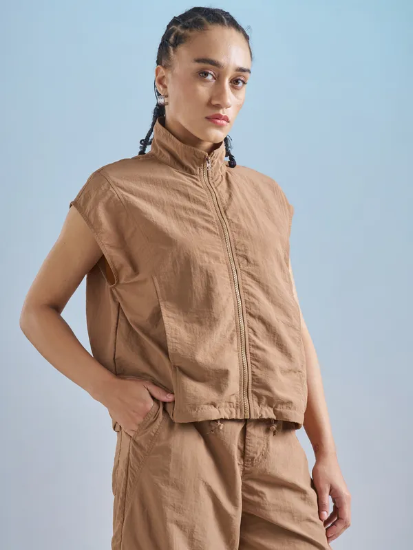 Street By Tokyo Talkies Women Brown Open Front Jacket