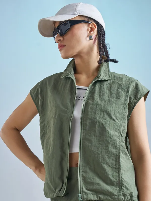 Street By Tokyo Talkies Women Green Open Front Jacket