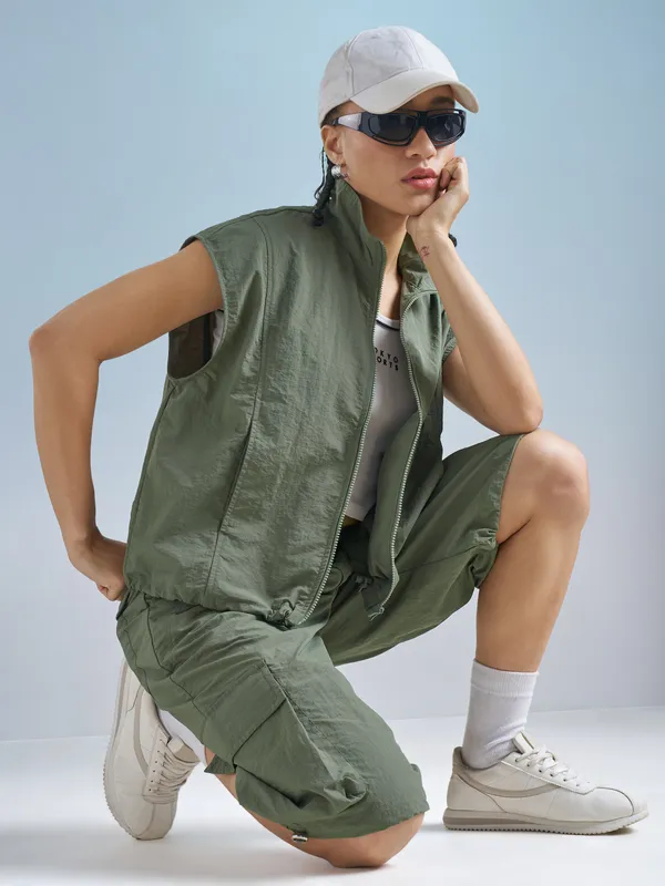 Street By Tokyo Talkies Women Green Open Front Jacket