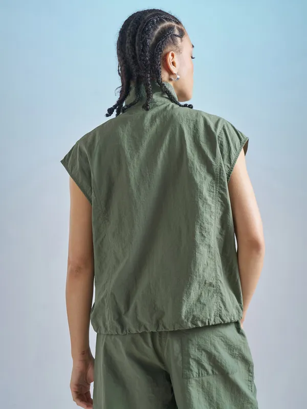 Street By Tokyo Talkies Women Green Open Front Jacket