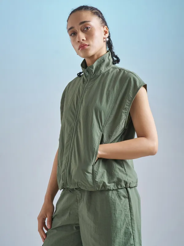 Street By Tokyo Talkies Women Green Open Front Jacket
