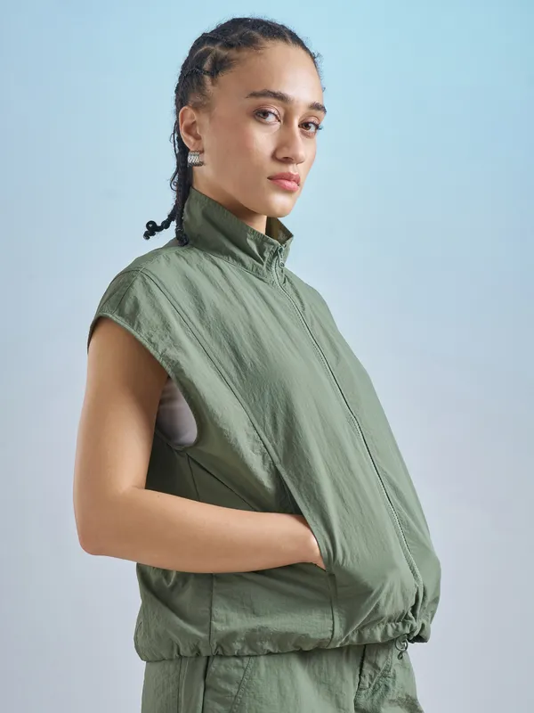 Street By Tokyo Talkies Women Green Open Front Jacket