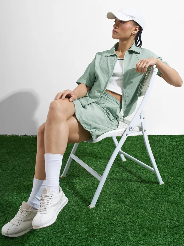 Street By Tokyo Talkies Women Green Open Front Jacket