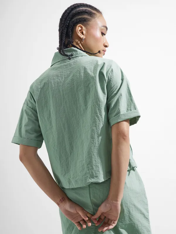 Street By Tokyo Talkies Women Green Open Front Jacket