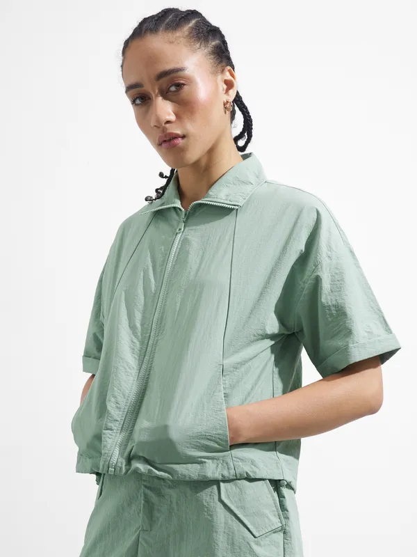 Street By Tokyo Talkies Women Green Open Front Jacket