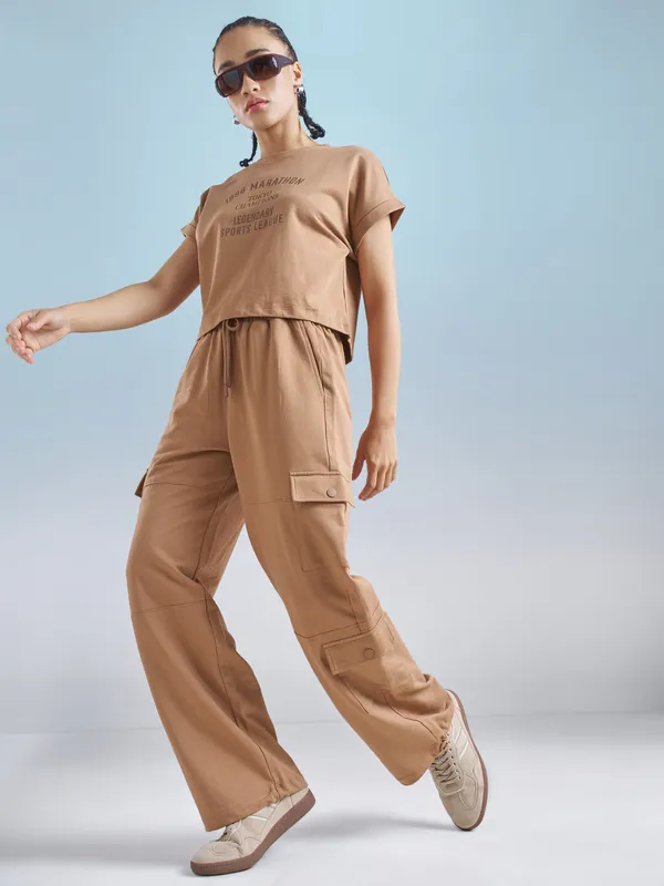 Street By Tokyo Talkies Women Brown Solid Relaxed Fit Cargos