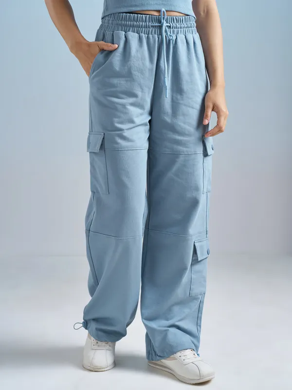 Street By Tokyo Talkies Women Blue Solid Relaxed Fit Cargos