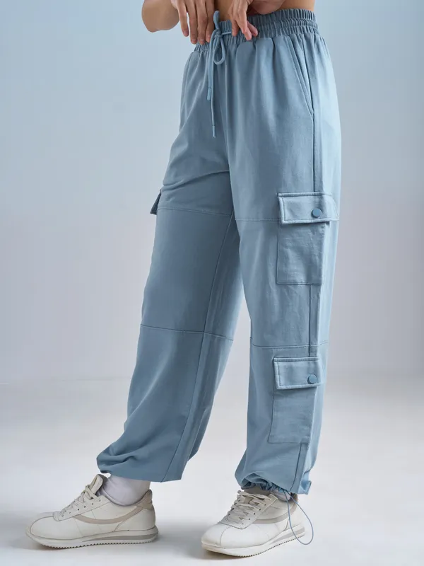 Street By Tokyo Talkies Women Blue Solid Relaxed Fit Cargos