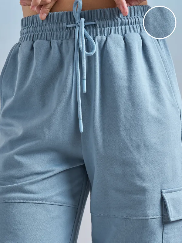 Street By Tokyo Talkies Women Blue Solid Relaxed Fit Cargos