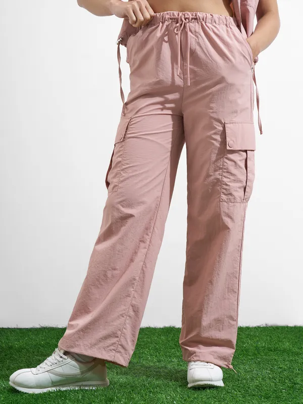 Street By Tokyo Talkies Women Pink Solid Regular Fit Cargos