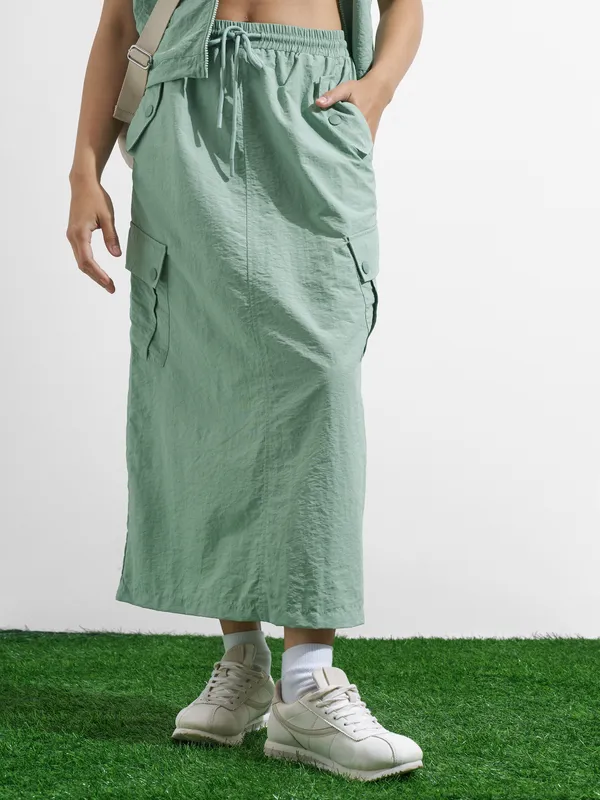 Street By Tokyo Talkies Women Green Midi Skirt