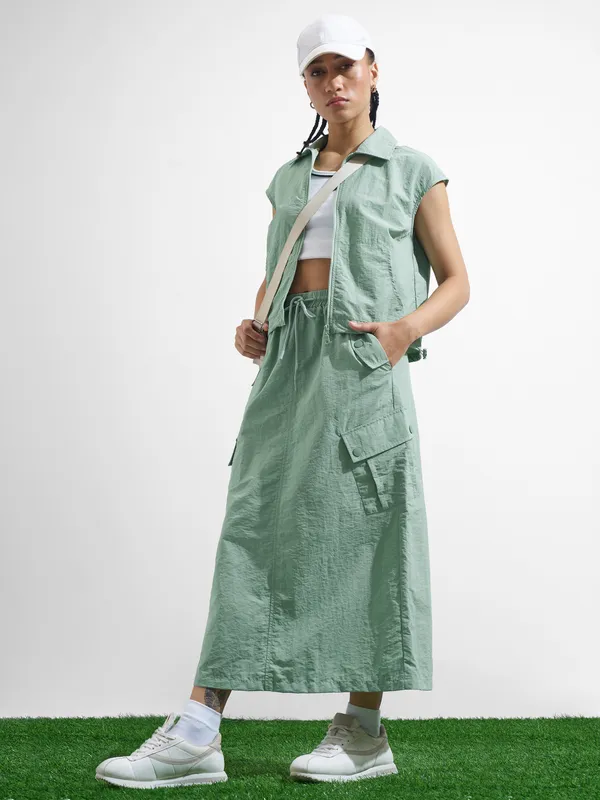 Street By Tokyo Talkies Women Green Midi Skirt