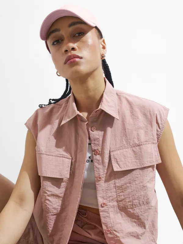 Street By Tokyo Talkies Women Pink Solid Shirt Style Top