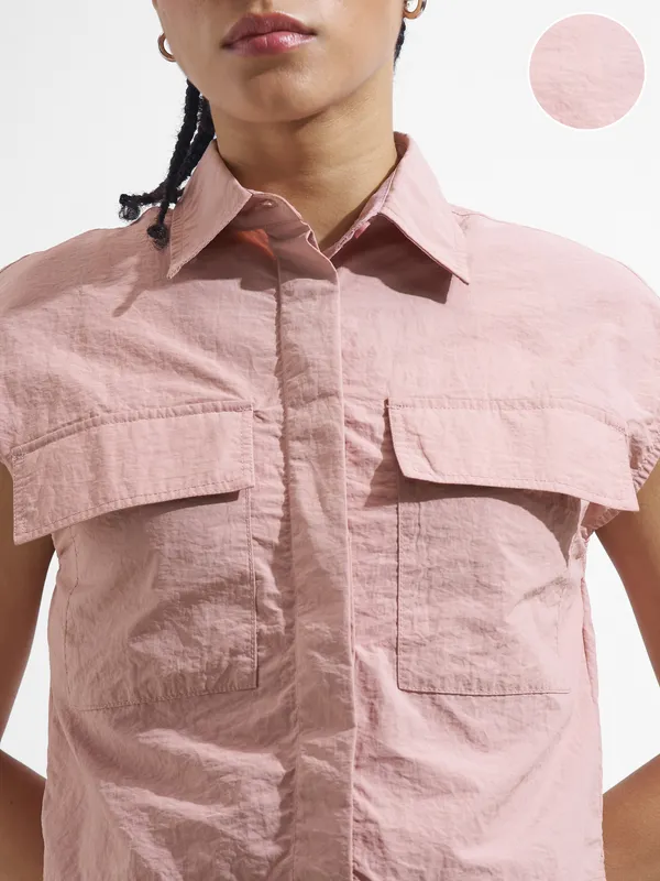 Street By Tokyo Talkies Women Pink Solid Shirt Style Top