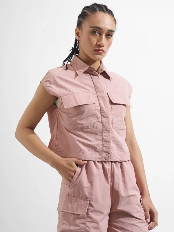 Street By Tokyo Talkies Women Pink Solid Shirt Style Top