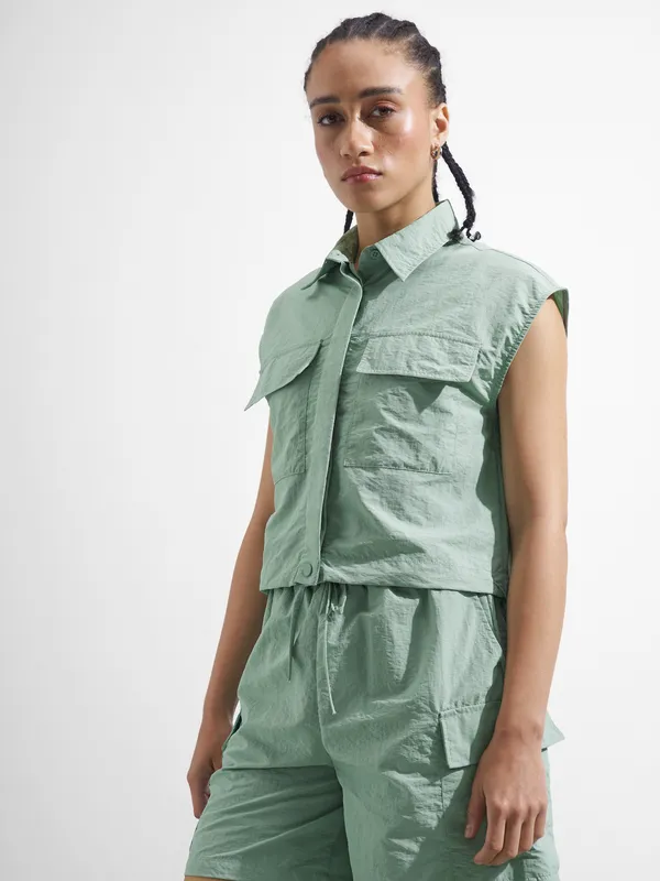 Solid Shirt Style Top