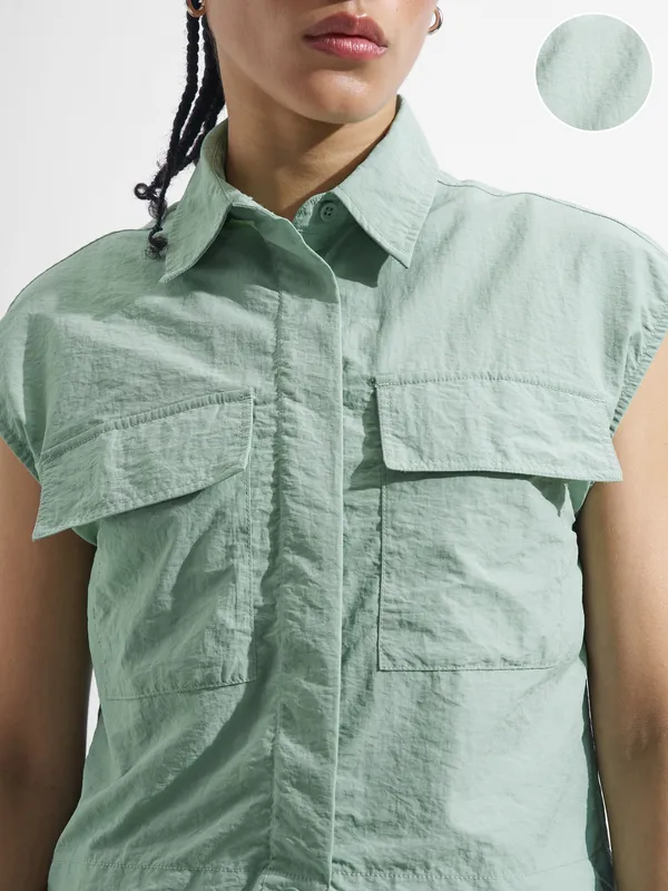 Solid Shirt Style Top