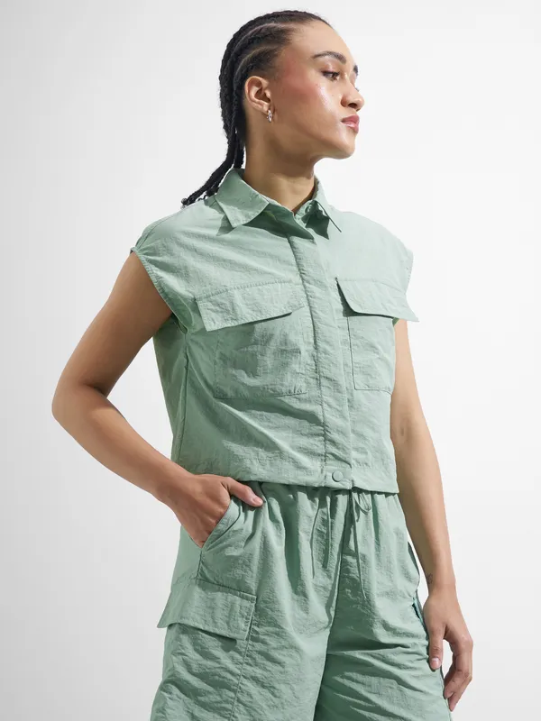 Solid Shirt Style Top