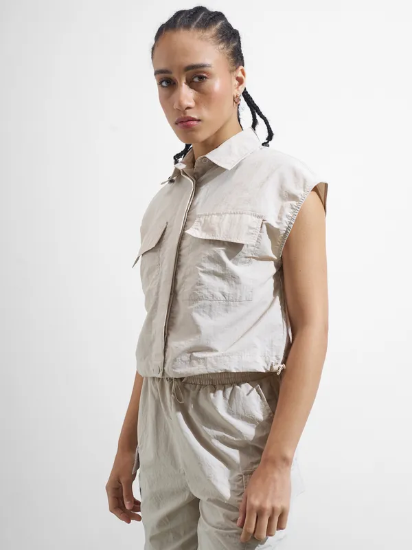 Street By Tokyo Talkies Women Beige Solid Shirt Style Top