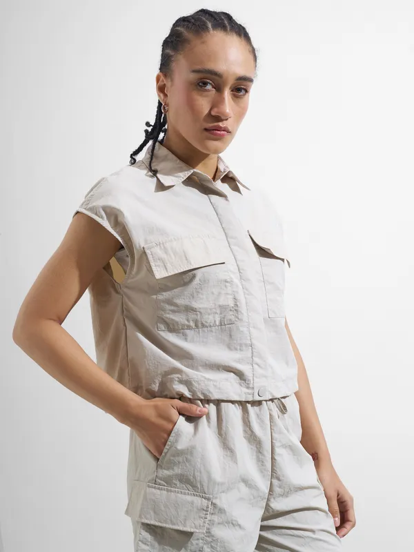 Street By Tokyo Talkies Women Beige Solid Shirt Style Top