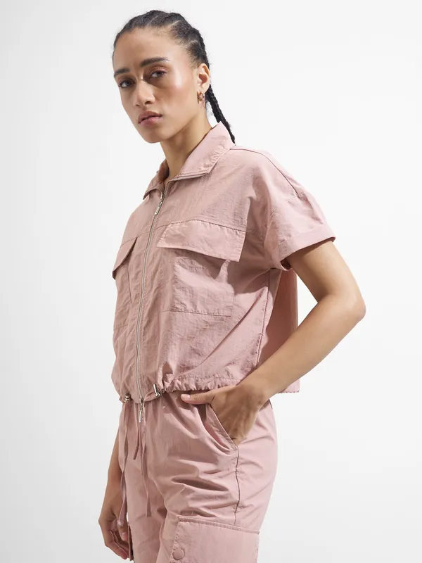 Street By Tokyo Talkies Women Pink Solid Shirt Style Top