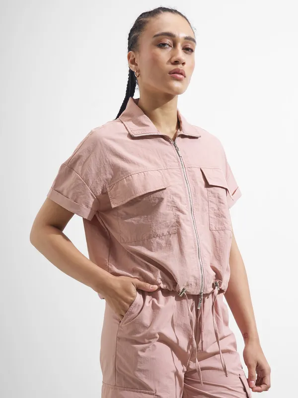 Street By Tokyo Talkies Women Pink Solid Shirt Style Top