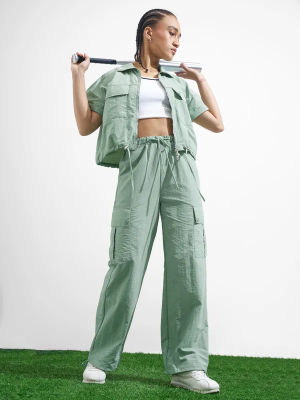 Street By Tokyo Talkies Women Green Solid Shirt Style Top